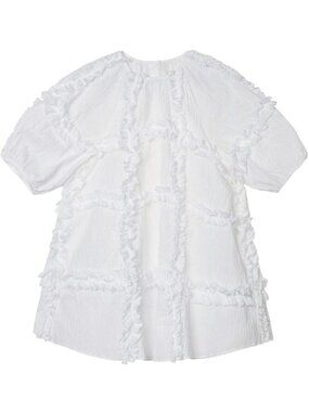JNBY White Girls Dress With Ruffle Detail Cotton Muslin Size 8 NWT